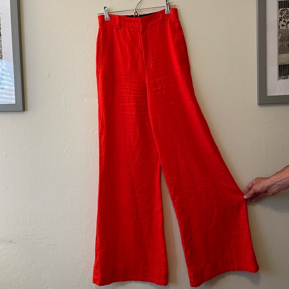 Red Linen Wide Leg Pants
